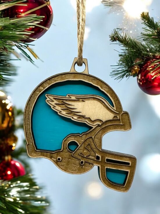 Philadelphia Eagles Christmas Ornament - Wood & Detailed Laser-Engraved - Picture 1 of 3